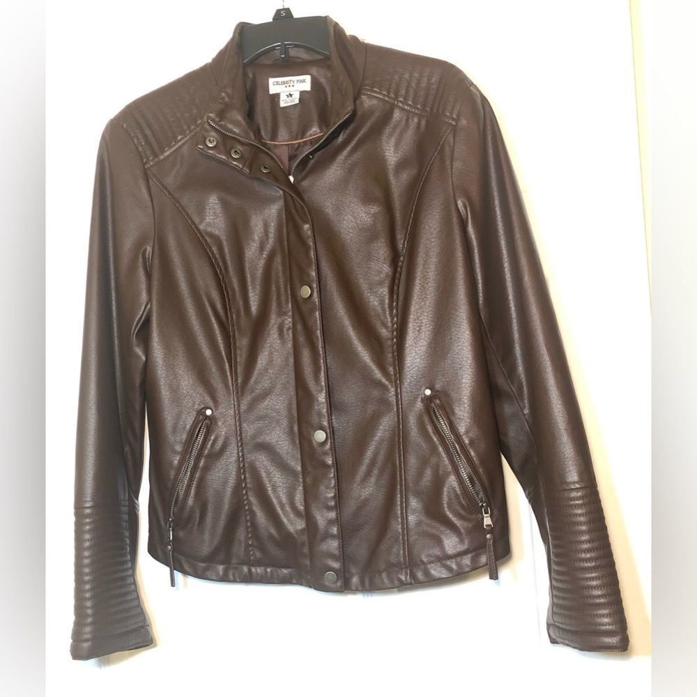 Chocolate Color Faux Leather Jacket Size Large